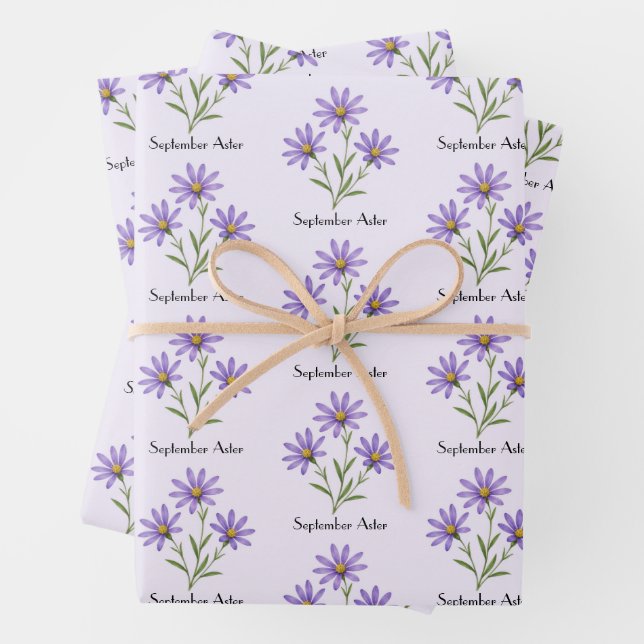 Feuille De Papier Cadeau Fleurs d'aster de septembre (En situation)