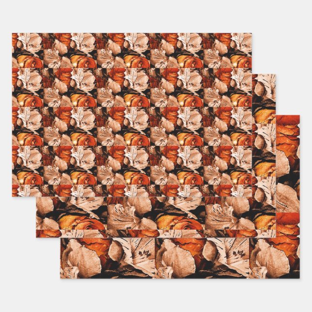 Feuille De Papier Cadeau Fleurs d'automne (Lot)