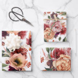 Feuille De Papier Cadeau Fleurs d'automne Bordeaux Rouge Orange Botanique F<br><div class="desc">Papiers d'emballage de fête d'automne élégants avec fleurs botaniques bordeaux rouge et orange brûlé</div>