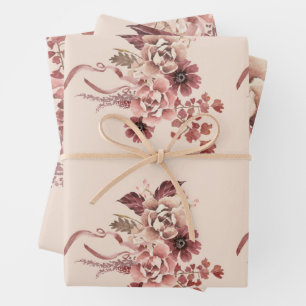 Feuille De Papier Cadeau Fleurs d'automne rustiques Aquarelle beige clair