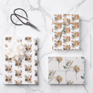 Feuille De Papier Cadeau Fleurs de Boho Palmiers Herbe de Pampas Anniversai