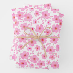 Feuille De Papier Cadeau Fleurs de cerisier rose Motif d'aquarelle