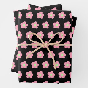 Feuille De Papier Cadeau Fleurs de cerisiers en noir
