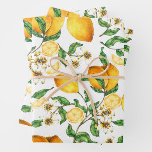 Feuille De Papier Cadeau Fleurs de citrons et de citrons jaunes Belles