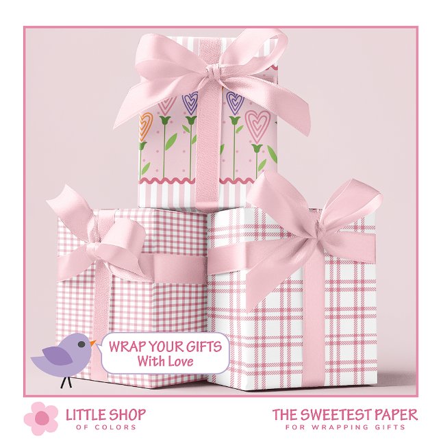 Feuille De Papier Cadeau Fleurs de cœur rayures (Créateur téléchargé)