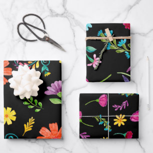 Feuille De Papier Cadeau Fleurs de fête mexicaine à l'aquarelle colorée