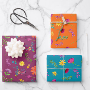 Feuille De Papier Cadeau Fleurs de fête mexicaine à l'aquarelle colorée