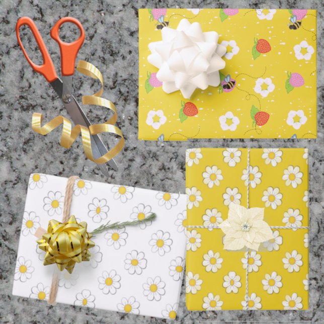 Feuille De Papier Cadeau Fleurs de future maman abeille avec des fruits et  (Créateur téléchargé)
