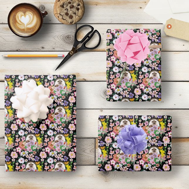 Feuille De Papier Cadeau Fleurs de hérisson mignonnes (Créateur téléchargé)