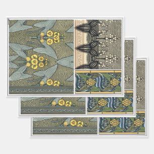 Feuille De Papier Cadeau Fleurs de jardin Art Nouveau vintage en forme de p
