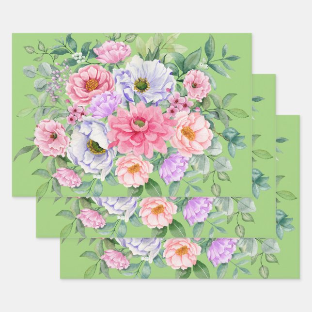 Feuille De Papier Cadeau Fleurs de Jardin d'été délicieuses (Lot)