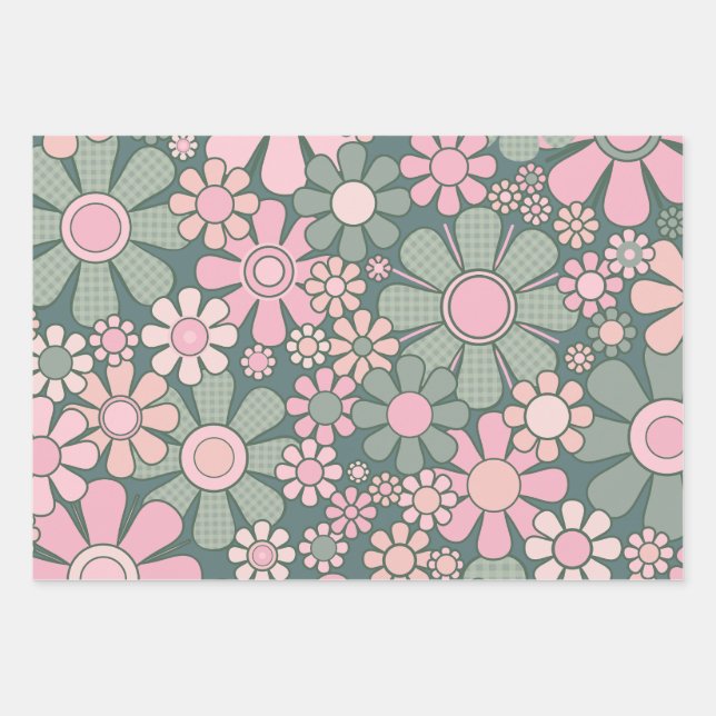 Feuille De Papier Cadeau Fleurs de Jardin Rétro Super 60s les années 70 mot (Devant)