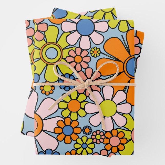 Feuille De Papier Cadeau Fleurs de Jardin Retro Super 60s les années 70 Pri (En situation)