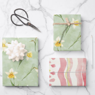 Feuille De Papier Cadeau Fleurs de jonquilles vert menthe jaune blanc Anniv