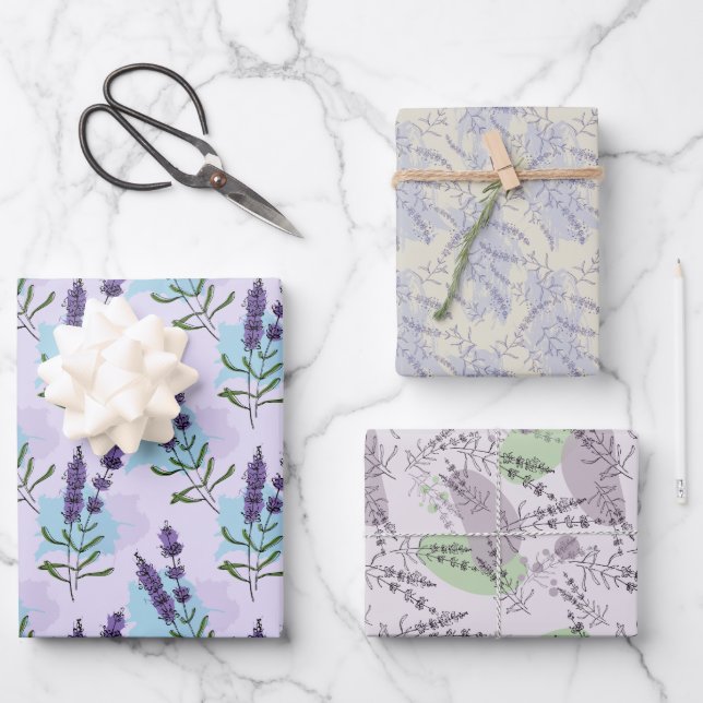 Feuille De Papier Cadeau Fleurs de Lavande  (Recto)