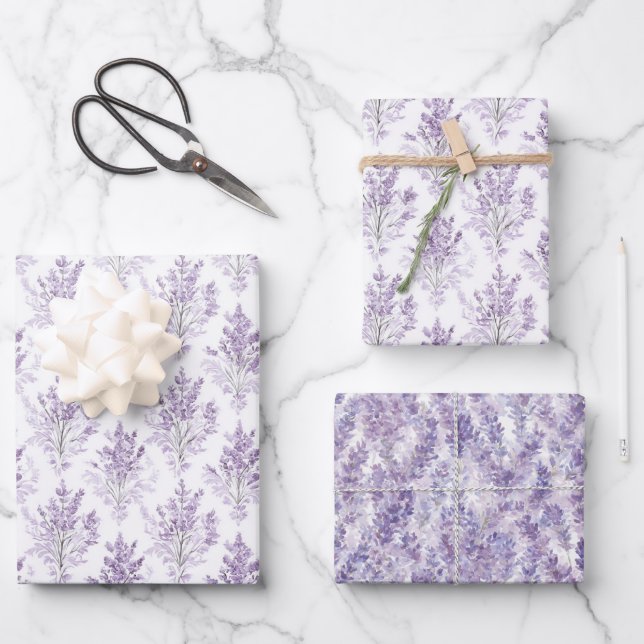 Feuille De Papier Cadeau Fleurs de Lavande Anniversaire (Recto)