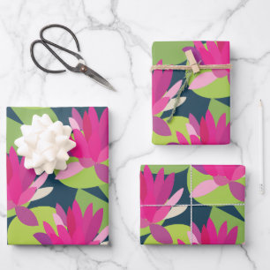 Feuille De Papier Cadeau Fleurs de Lotus Rose Nénuphar Floral