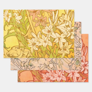 Feuille De Papier Cadeau fleurs de lys Art nouveau d'Alphonse Mucha