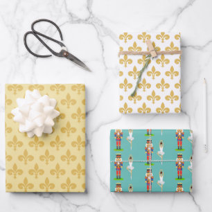 Feuille De Papier Cadeau Fleurs de lys dorées, Casse-Noisette et danseuse d