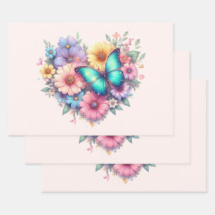 Feuille De Papier Cadeau Fleurs de marguerite avec un beau papillon