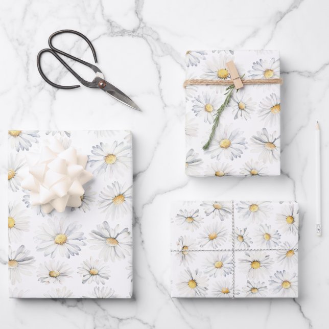 Feuille De Papier Cadeau Fleurs de marguerite blanche Cadeaux de fleurs sau (Recto)