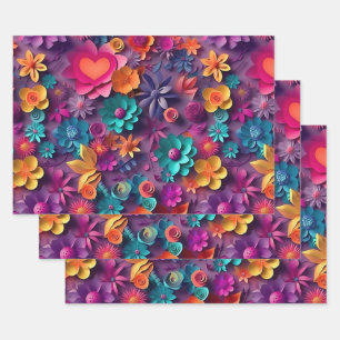 Feuille De Papier Cadeau Fleurs de printemps colorées Motif