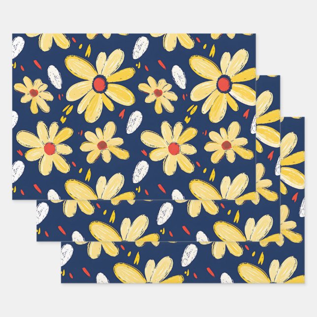 Feuille De Papier Cadeau Fleurs de rayonne et papillon (Lot)