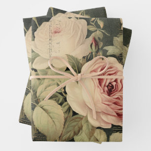Feuille De Papier Cadeau Fleurs de rose de découpage de verdure florale vin