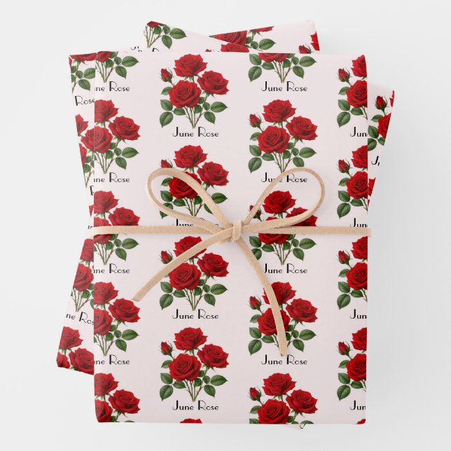 Feuille De Papier Cadeau Fleurs de rose de juin (En situation)