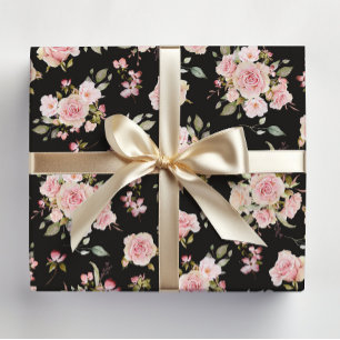 Feuille De Papier Cadeau Fleurs de rose rose aquarelle motif floral