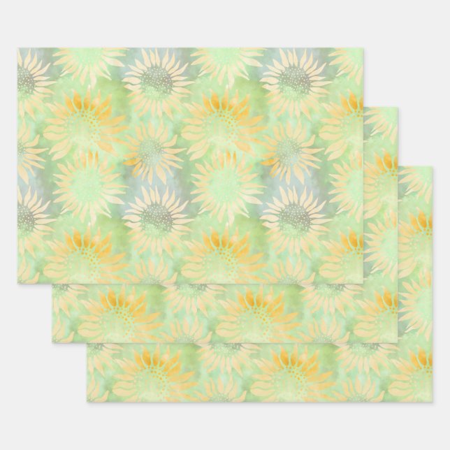 Feuille De Papier Cadeau Fleurs de soleil Abstraites sur Tissu de découpage (Lot)