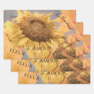 Feuille De Papier Cadeau Fleurs de soleil géantes Pays Gris Jaune Script