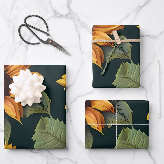 Feuille De Papier Cadeau Fleurs de soleil jaunes grand imprimé (Recto)