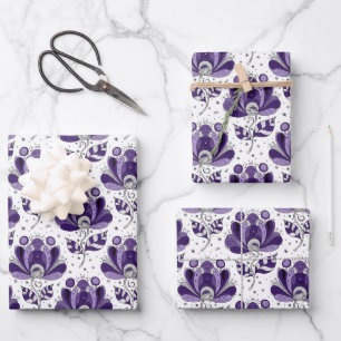 Feuille De Papier Cadeau Fleurs de style d'art abstrait en nuances de pourp