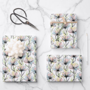 Feuille De Papier Cadeau Fleurs de stylo et d'encre à l'alcool abstraites