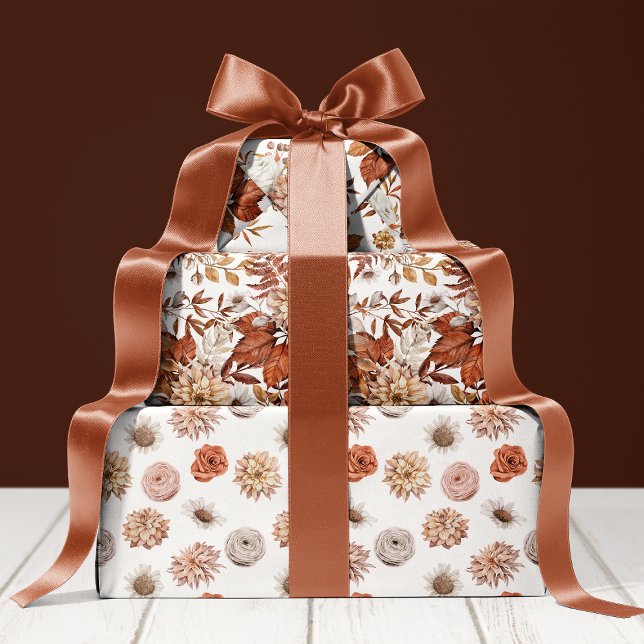 Feuille De Papier Cadeau Fleurs de terracotta rustiques et composition flor (Créateur téléchargé)