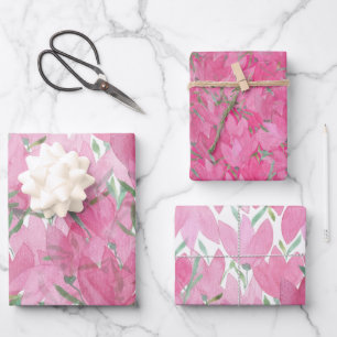Feuille De Papier Cadeau Fleurs de terrain de crocus roses, Aquarelle, Moti