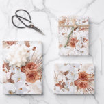 Feuille De Papier Cadeau Fleurs de terre cuite et blanches Botanique Boho E<br><div class="desc">Papiers d'emballage à motif de fleurs de terre cuite et blanches</div>