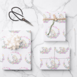 Feuille De Papier Cadeau Fleurs d'éléphant Fête d'anniversaire