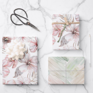 Feuille De Papier Cadeau Fleurs d'Hibiscus Rose Anniversaire