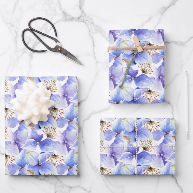Feuille De Papier Cadeau Fleurs d'Hortensia de près (Recto)