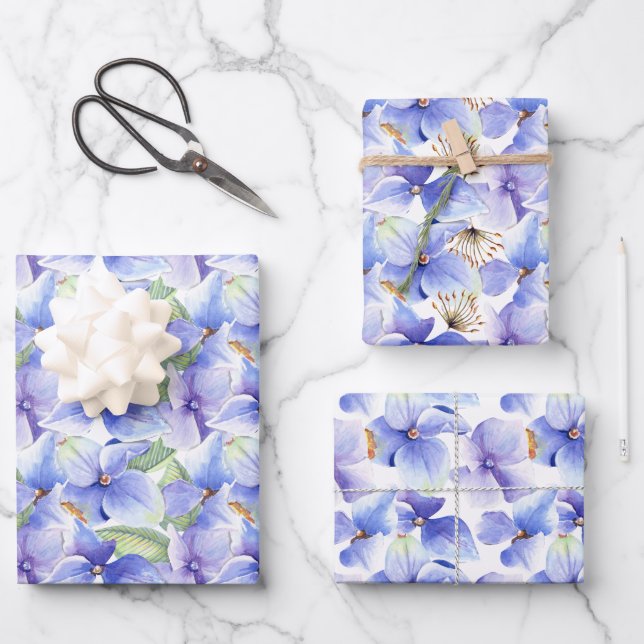 Feuille De Papier Cadeau Fleurs d'hortensia violettes bleues Shower de mari (Recto)