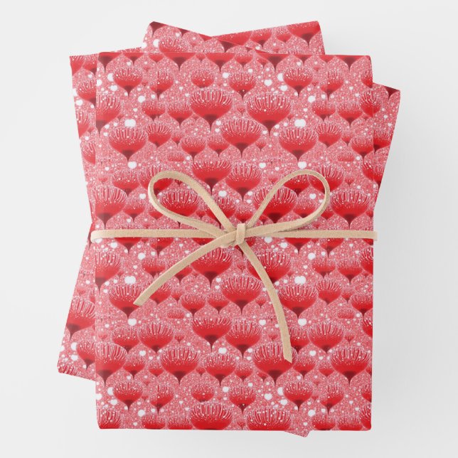 Feuille De Papier Cadeau Fleurs d'Imaginaire Valentine Rouge et Blanc (En situation)