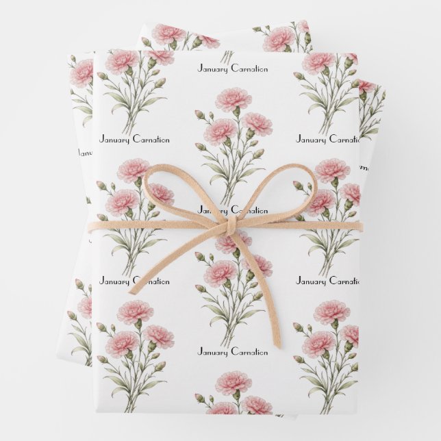 Feuille De Papier Cadeau Fleurs d'œillet de janvier  (En situation)