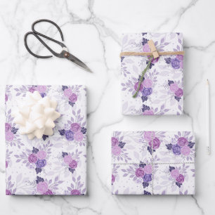 Feuille De Papier Cadeau Fleurs élégantes féminines florales rose violet