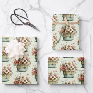 Feuille De Papier Cadeau Fleurs en pot motif mignon shabby chic