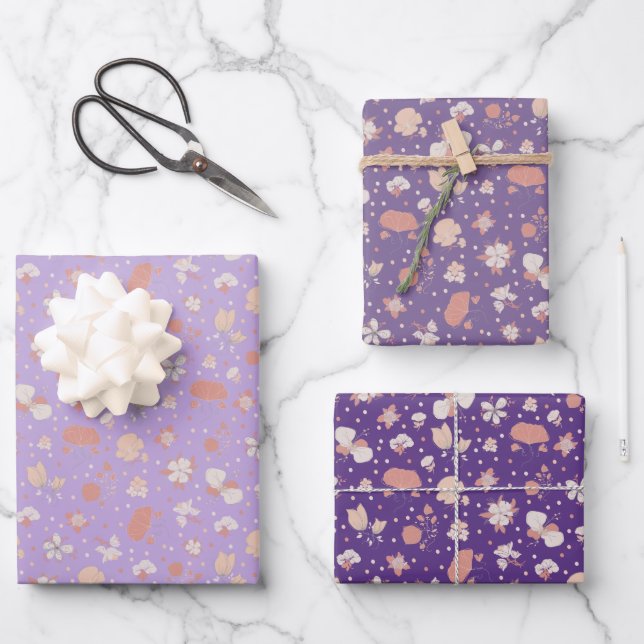 Feuille De Papier Cadeau Fleurs Esquissees Violettes (Recto)