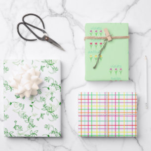 Feuille De Papier Cadeau Fleurs et Printemps plaid Assortis