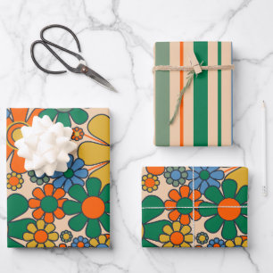 Feuille De Papier Cadeau Fleurs et rayures Vintages Mignonnes Rétro