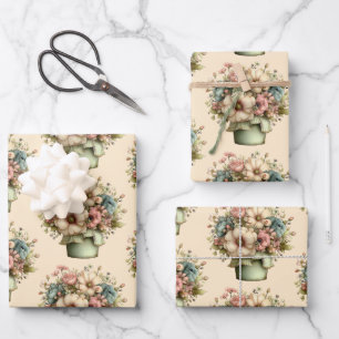 Feuille De Papier Cadeau Fleurs fantaisistes dans un pot de planteur motif 